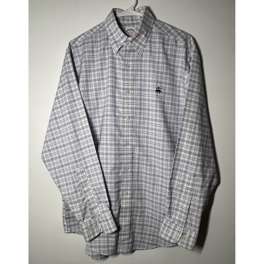 Brooks Brothers Men's Long Sleeve Dress Shirt Blue/White Plaid, Supima Cotton, M